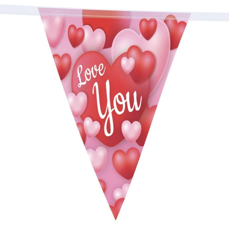 Szívecskés zászlófüzér Love You felirattal