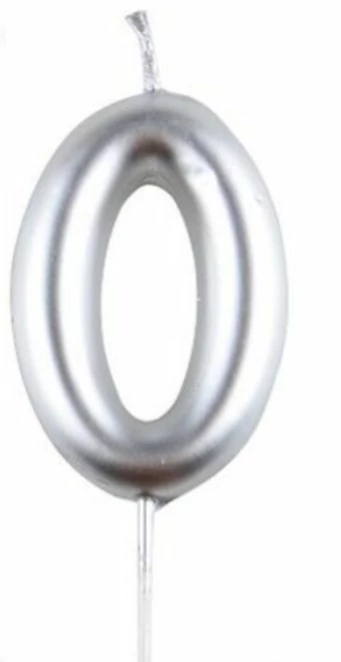 0-ás ezüst króm számgyertya, 6 cm