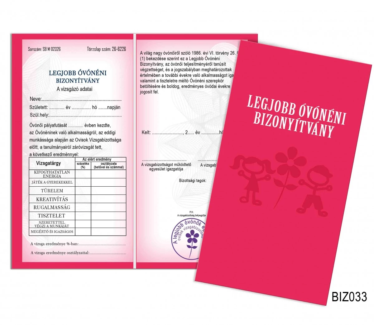 Vicces bizonyítvány, Legjobb Óvónéni bizonyítvány