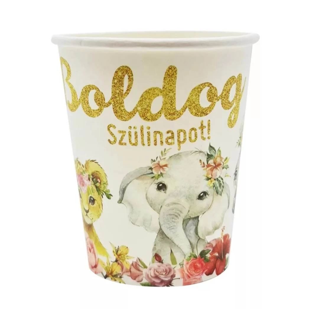 Boldog szülinapot állatos papír pohár -  6 db