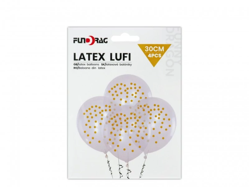 Arany pöttyös latex lufi, 4 db 