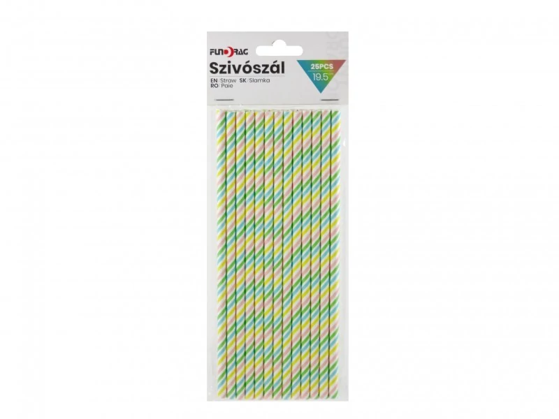 Papír szívószál 25 db - os 19 . 5 cm  színes csíkos 