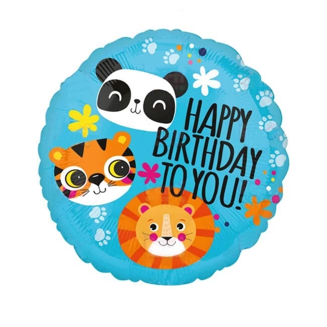 Happy Birthday to you állatos fólia lufi- 45 cm