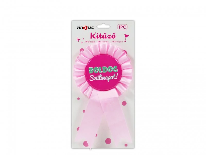Party kitűző Boldog Szülinapot rózsaszín