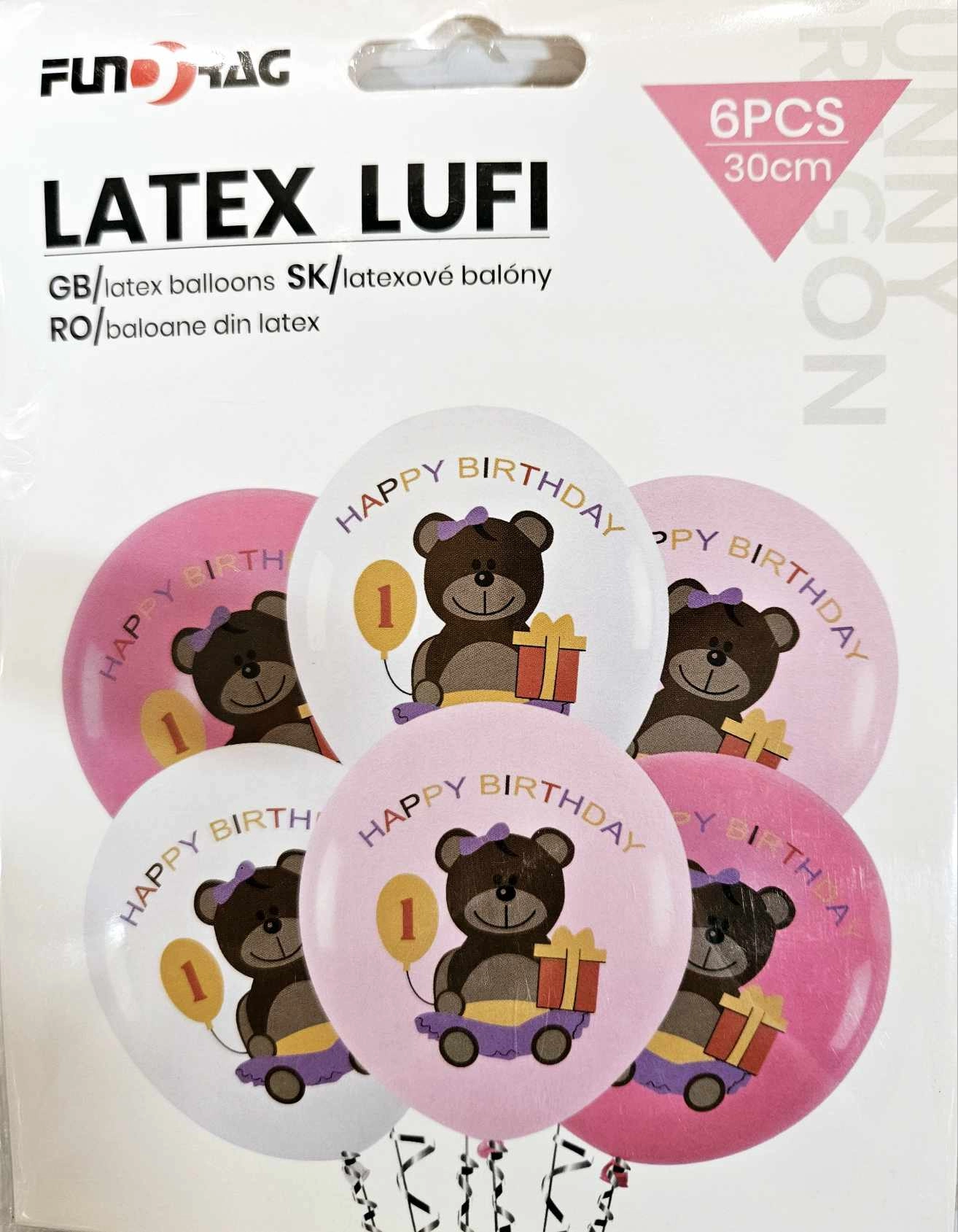 Happy birthday macis latex lufi 1 éves kislányos  6 db 