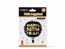 Happy new year  fekete kerek fólia lufi 45 cm x 45 cm 