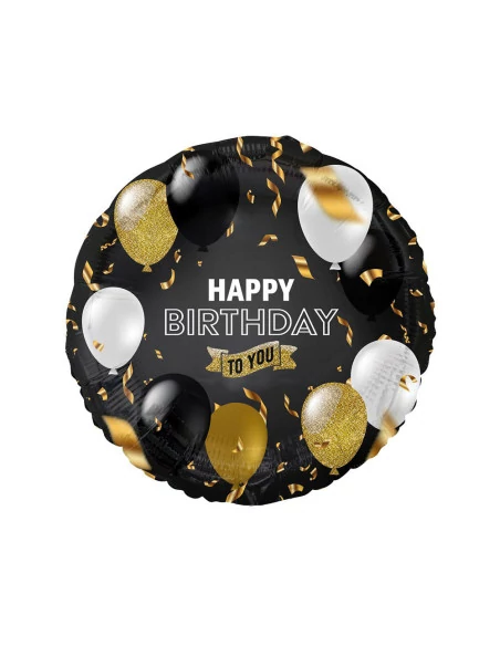  Happy Birthday To You fólia lufi léggömb és konfetti mintával, fekete színben, 36 cm