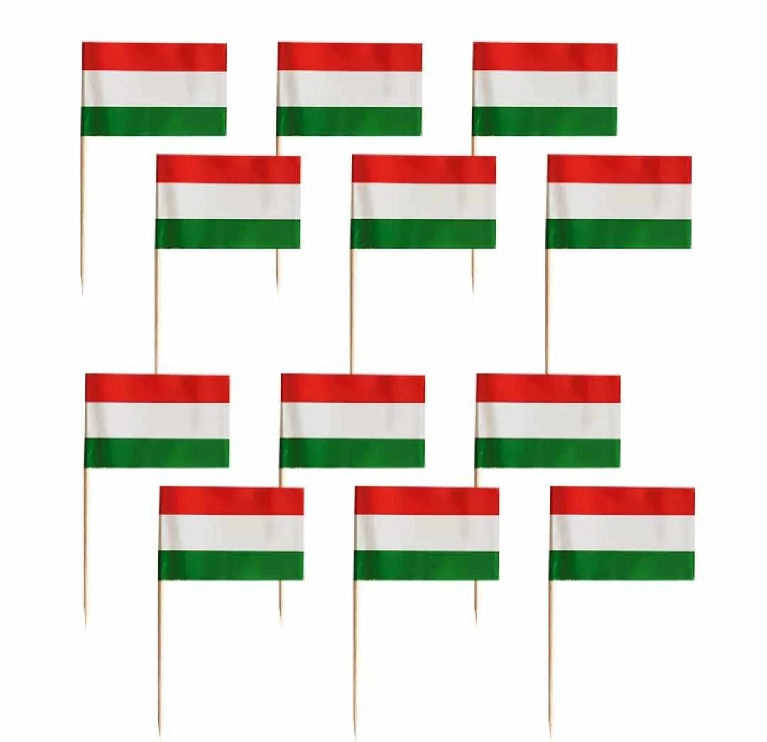 Piros-fehér-zöld zászló tortabeszúró,koktél és étel díszítő pálcika 12 db-os