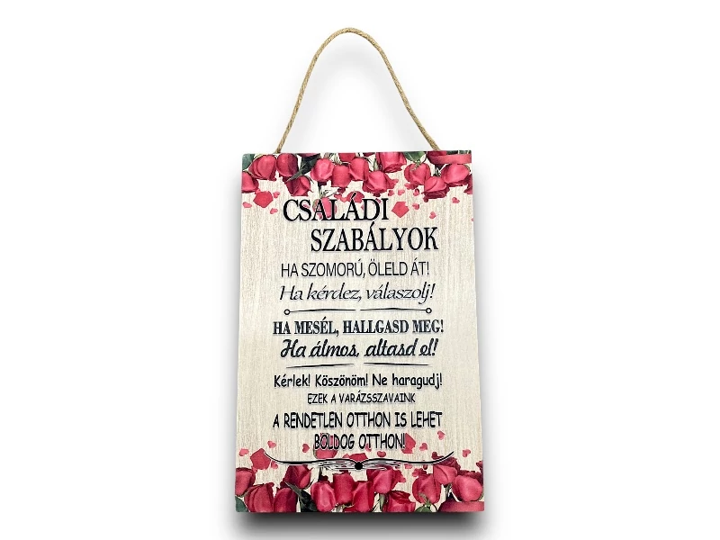 Fa dekorációs tábla - Családi Szabályok 