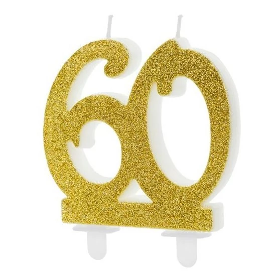 Arany glitteres 60 szülinapi tortagyertya