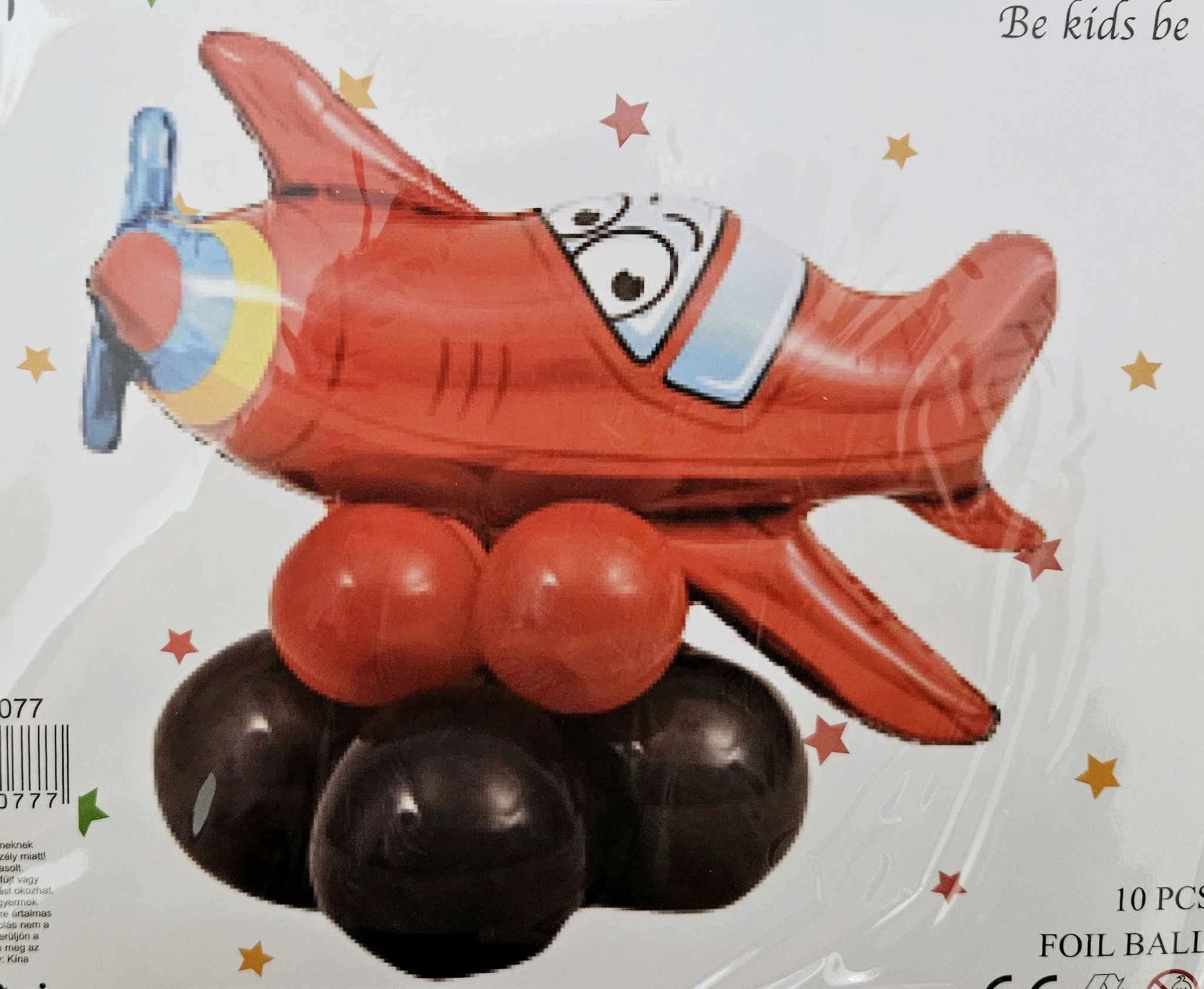 Repülő alakú  fólia lufi csomag,  9 db latex lufival 