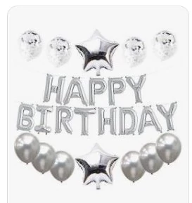 Lufi szett ezüst, 25 db-os Happy Birthday