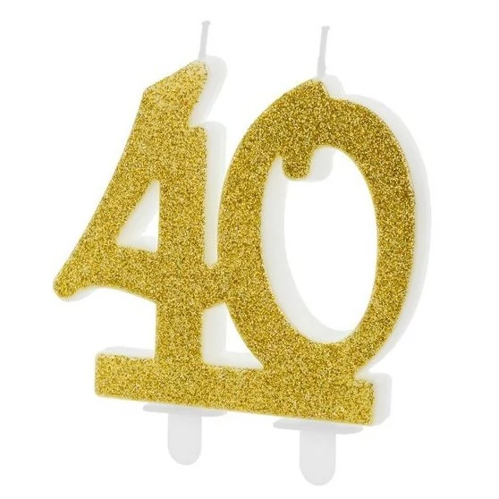 Arany glitteres 40 szülinapi tortagyertya
