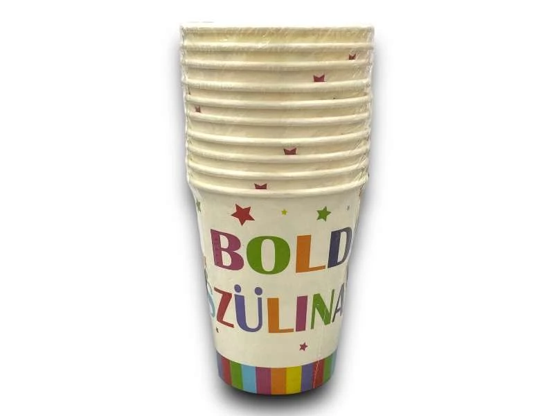 Boldog szülinapot ,színes felíratú csillaggal díszített papír pohár