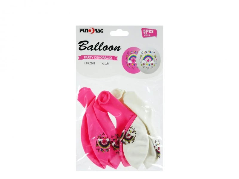 Szivárvány mintás latex lufi, 5db