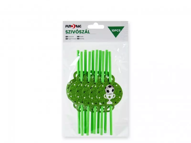 Foci -kupával zöld színű szívószál 10 db-os