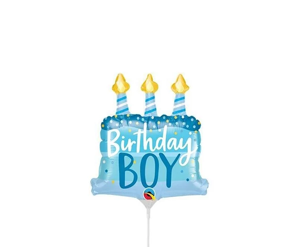 Kék torta formájú fólia lufi Birthday Boy felirattal 70 cm