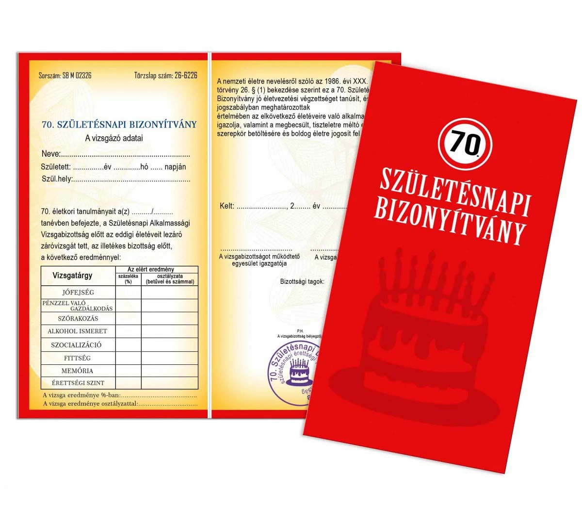 70.születésnapi bizonyítvány