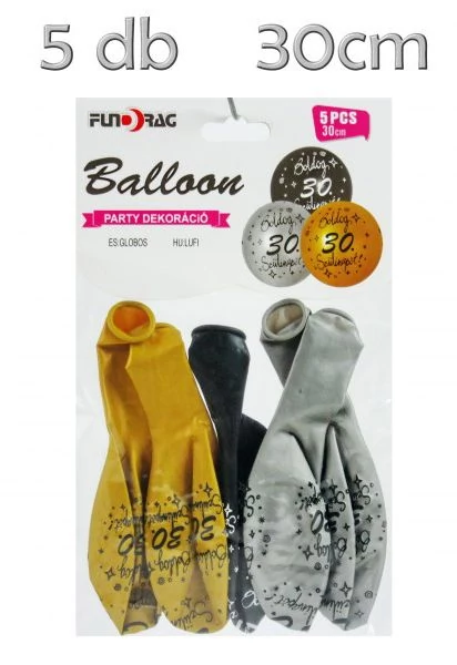 Boldog szülinapot 30 éveseknek ,-arany-ezüst latex lufi