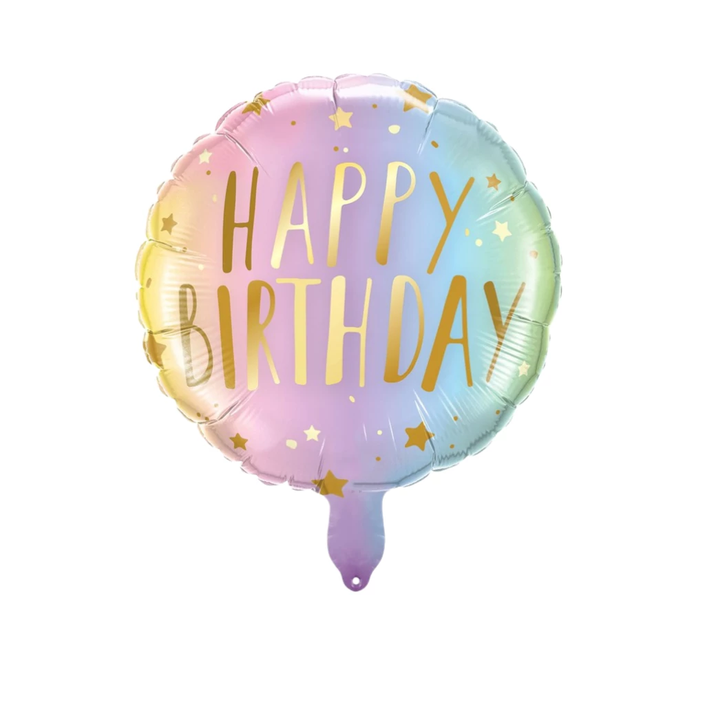 Happy Birthday, pasztell színes ombre fólia lufi