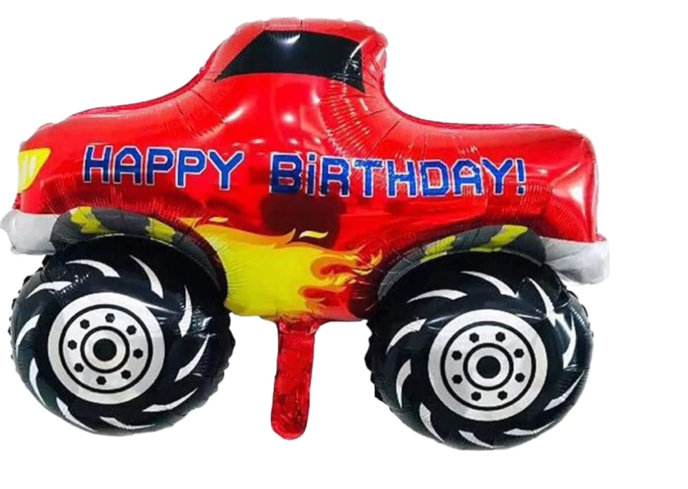 Happy Birthday piros terepjáró fólia lufi, 77 cm 