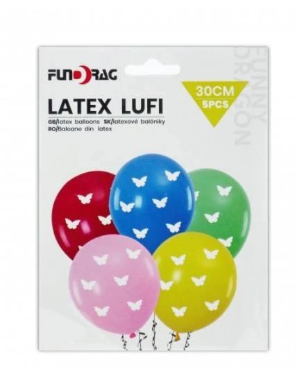 Színes latex lufi pillangó mintázattal, 5 db 