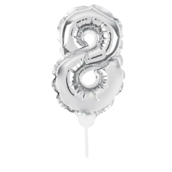 8-as Önfelfújós fólia szám pálcával ezüst 36 cm