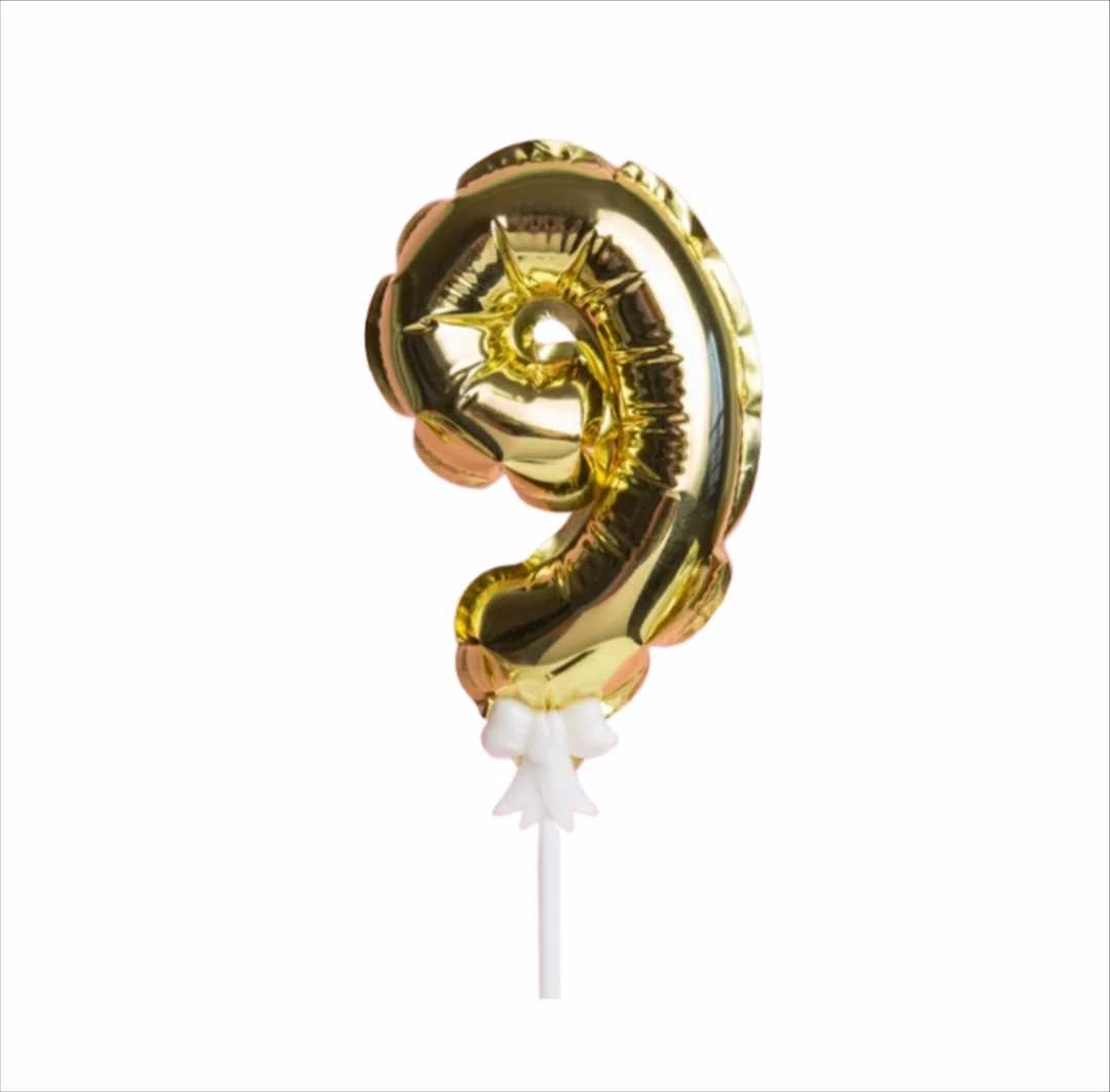 9-es Önfelfújós fólia szám lufi pálcával, arany ,36 cm