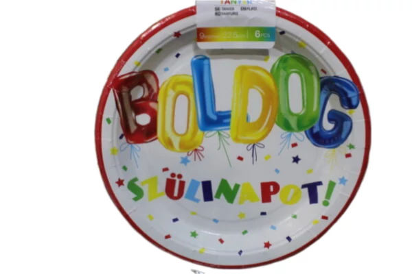 Boldog szülinapot színes  papírtányér 22,5 cm  6 db 