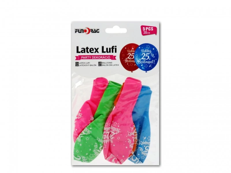 Boldog 25 szülinapot , színes latex lufi 5 db