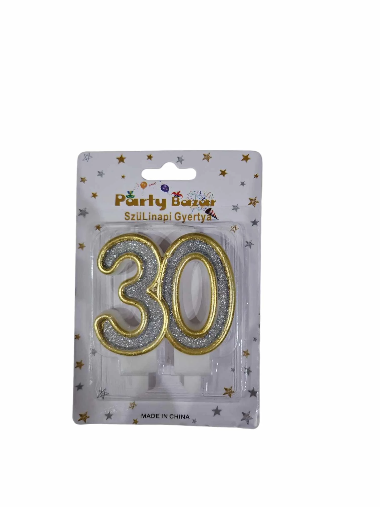 30-as számgyertya csillogó ezüst arany szegéllyel 