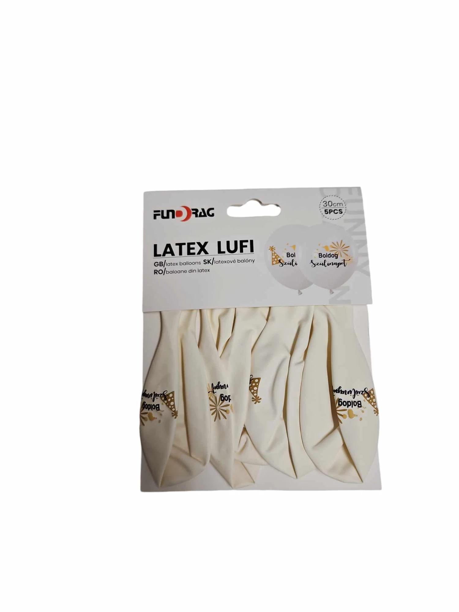 Boldog szülinapot fehér latex lufi, 5 db 