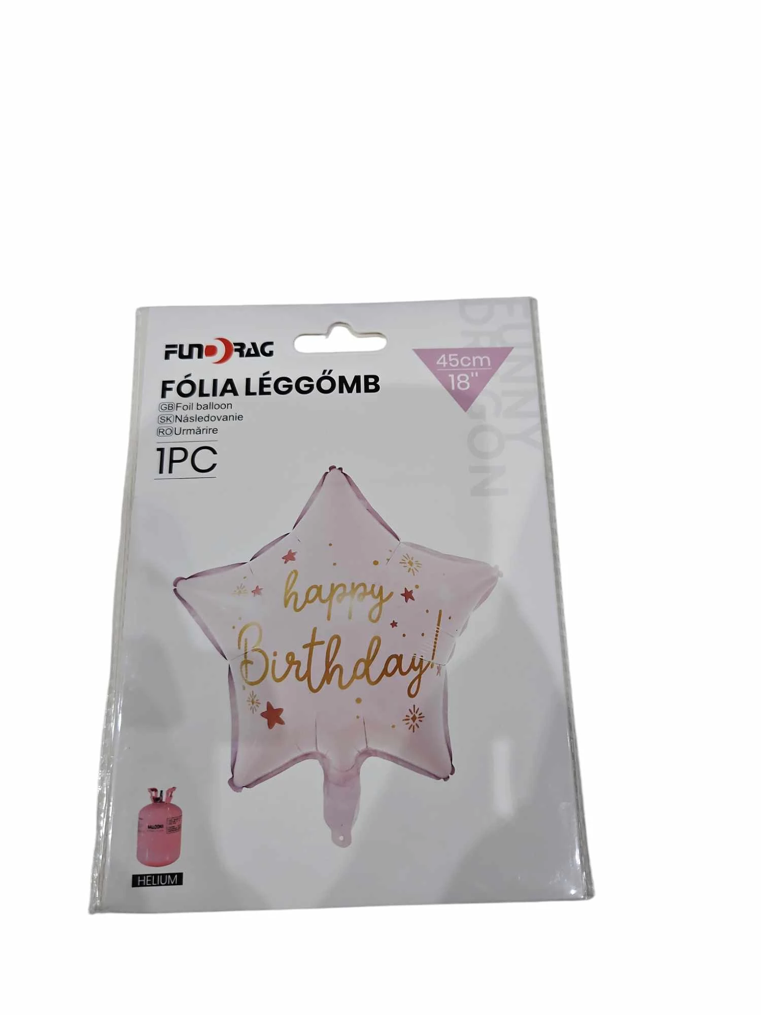Csillag alakú halvány rózsaszínű - Happy Birthday - fólia lufi