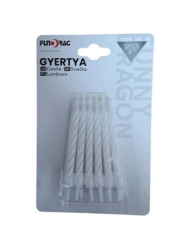 Fehér gyertya 12 db  - csillámporos dekorálással-