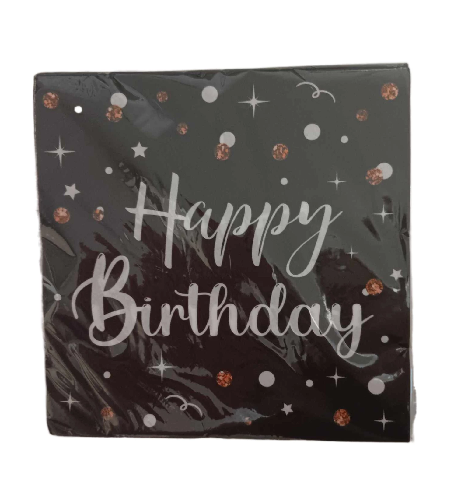Happy Birthday szalvéta -fekete - fehér-