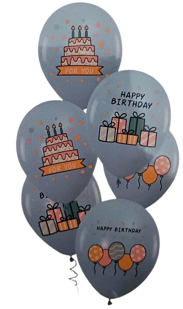 Happy Birthday 6 db  világoskék latex lufi csomag