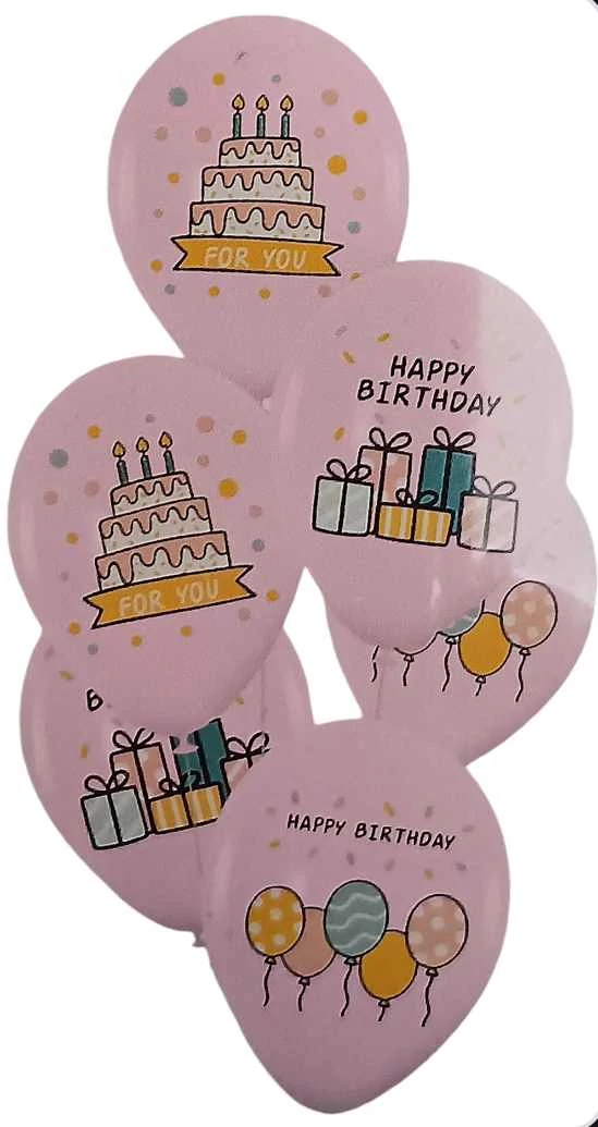 Happy Birthday 6 db rózsaszín latex lufi csomag