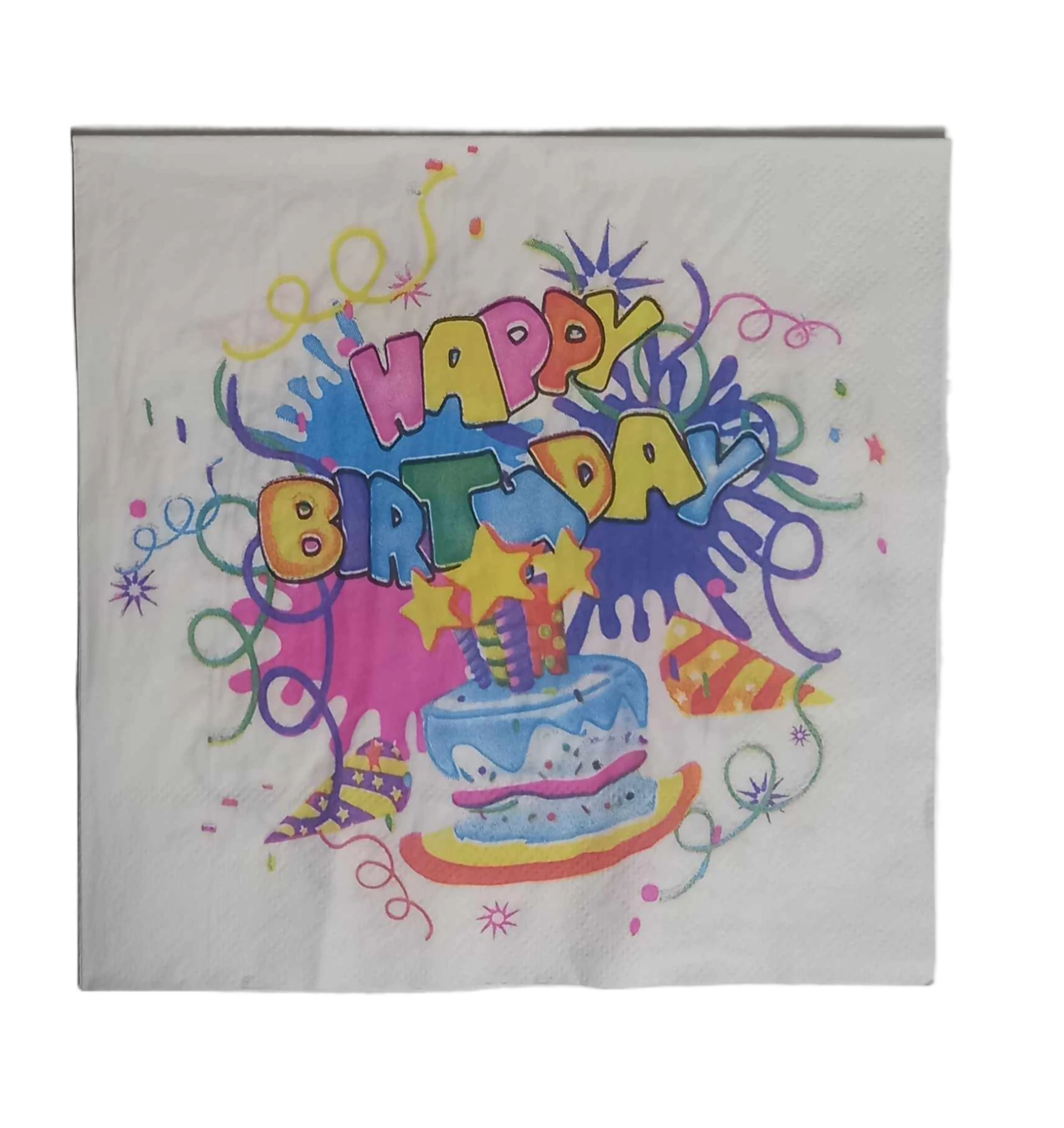 Fehér tortás csillagos Happy Birthday papírszalvéta 