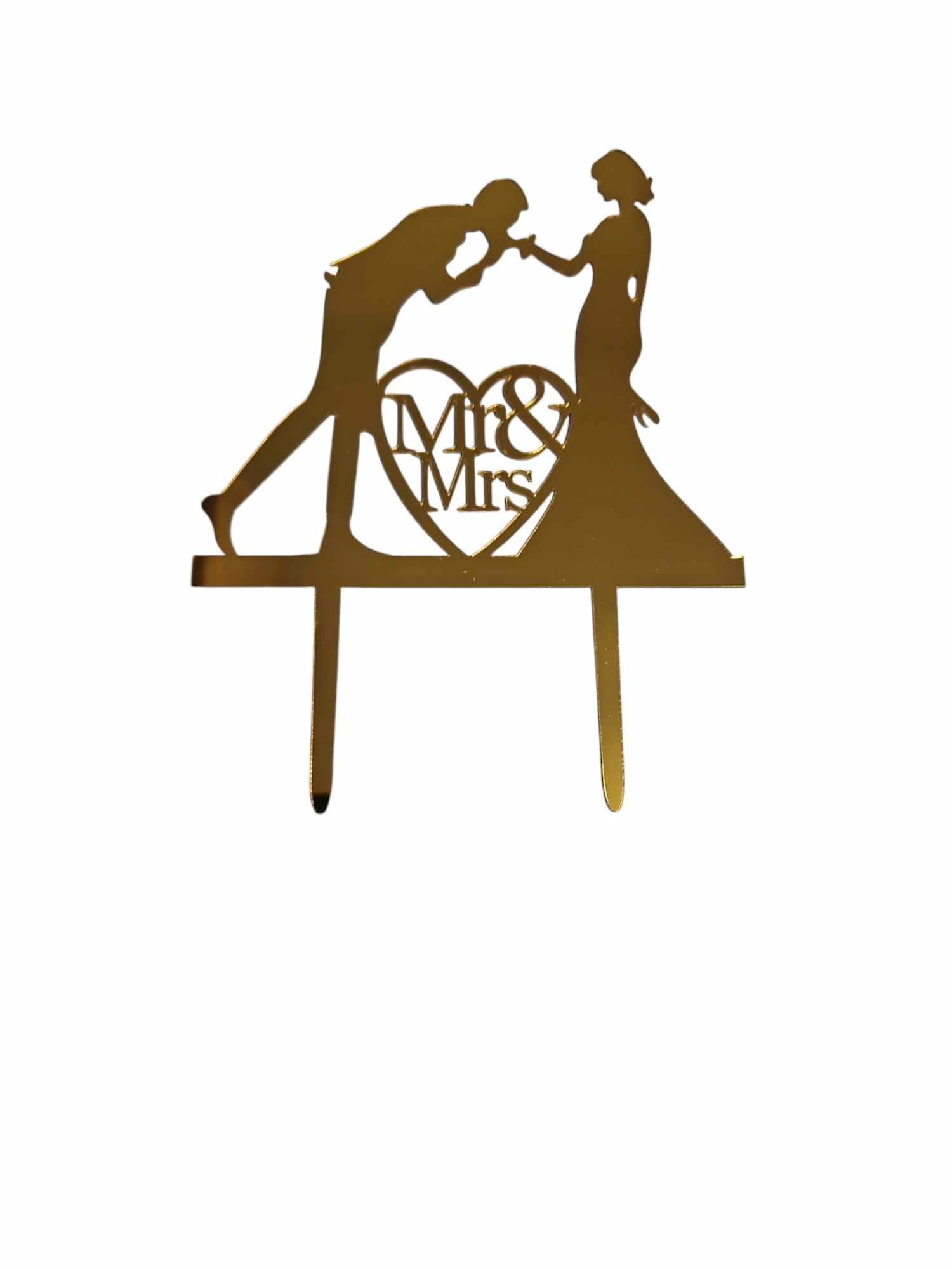 Mr § Mrs Esküvői Pár torta beszúró - tükrös arany 