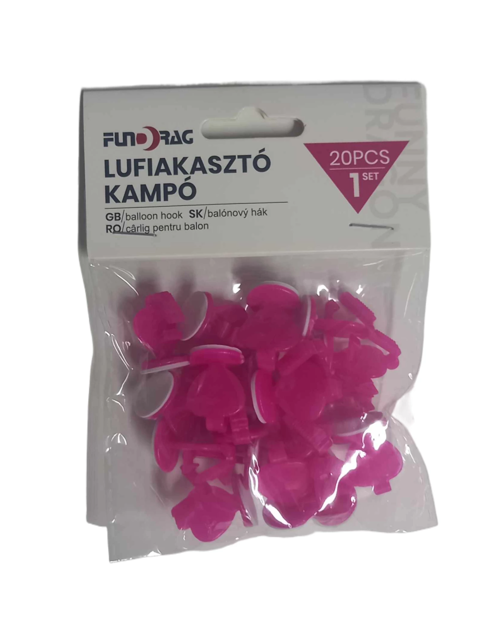 Lufi akasztó kampó pink színű öntapadós, 20db