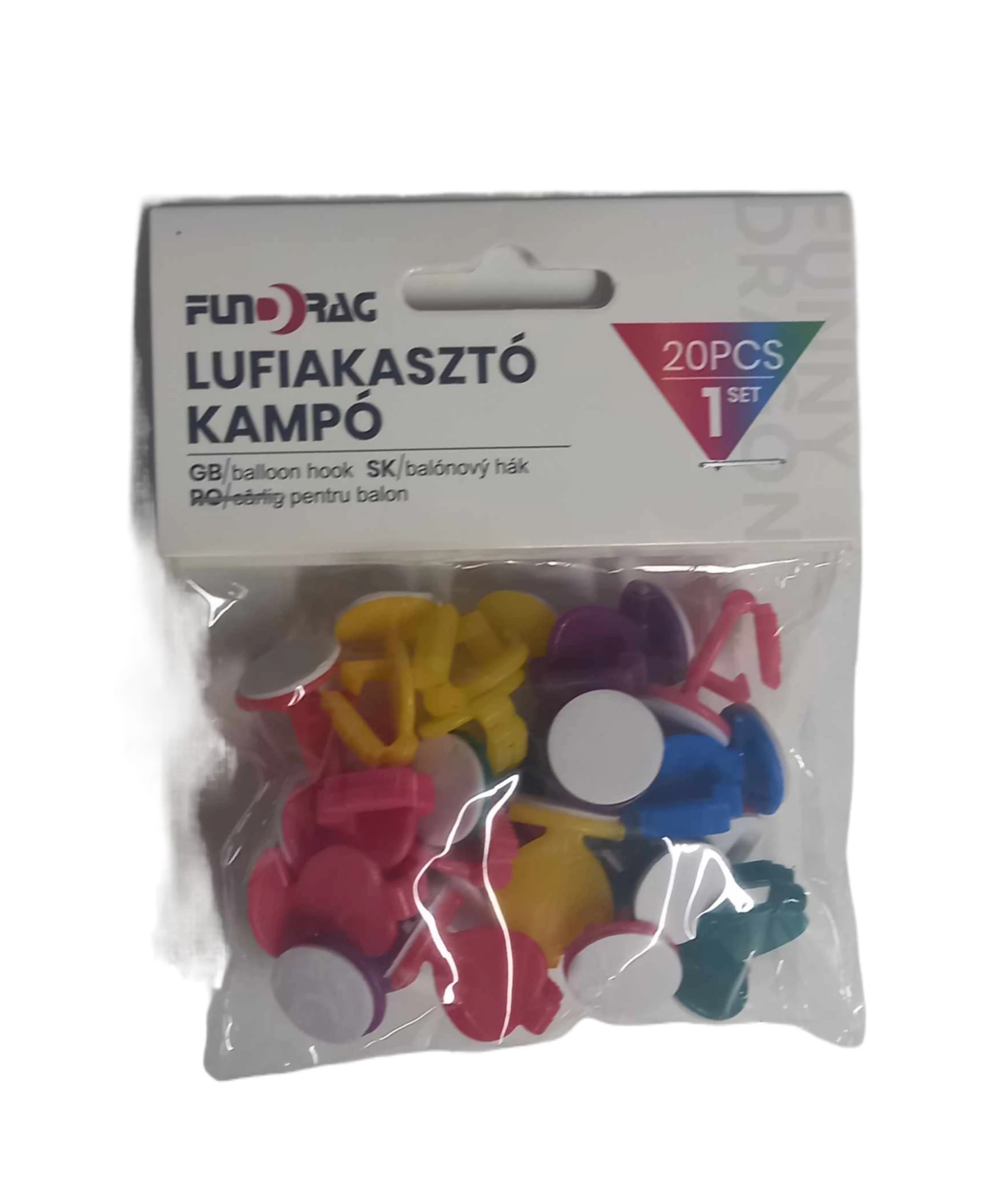 Lufi akasztó kampó színes  öntapadós, 20db