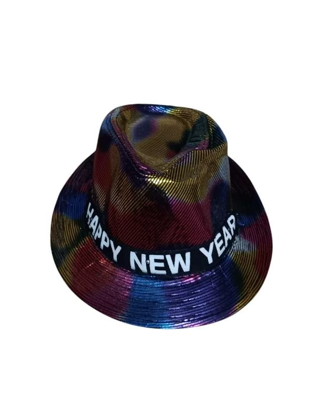Happy New year feliratos ledes szilveszteri kalap szivárvány mintázattal 
