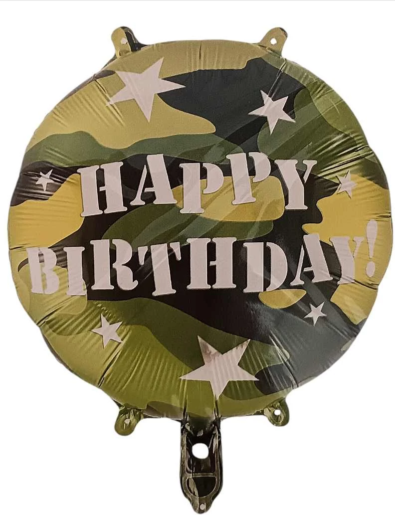 Terep mintás Happy Birthday - kerek fólia lufi 45 cm 