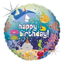 Tengeri világ fólia lufi, Happy Birthday, 45 cm