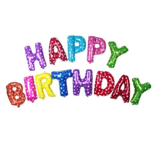 Happy Birthday felrat  fólia lufi színes szíves mintával,16 db