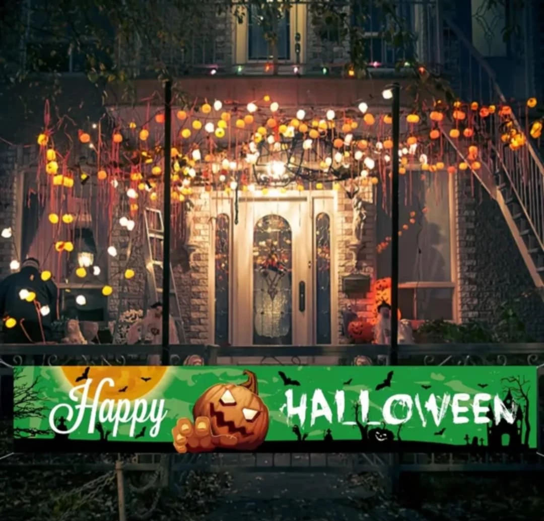 Happy Halloween zöld sütőtökös banner