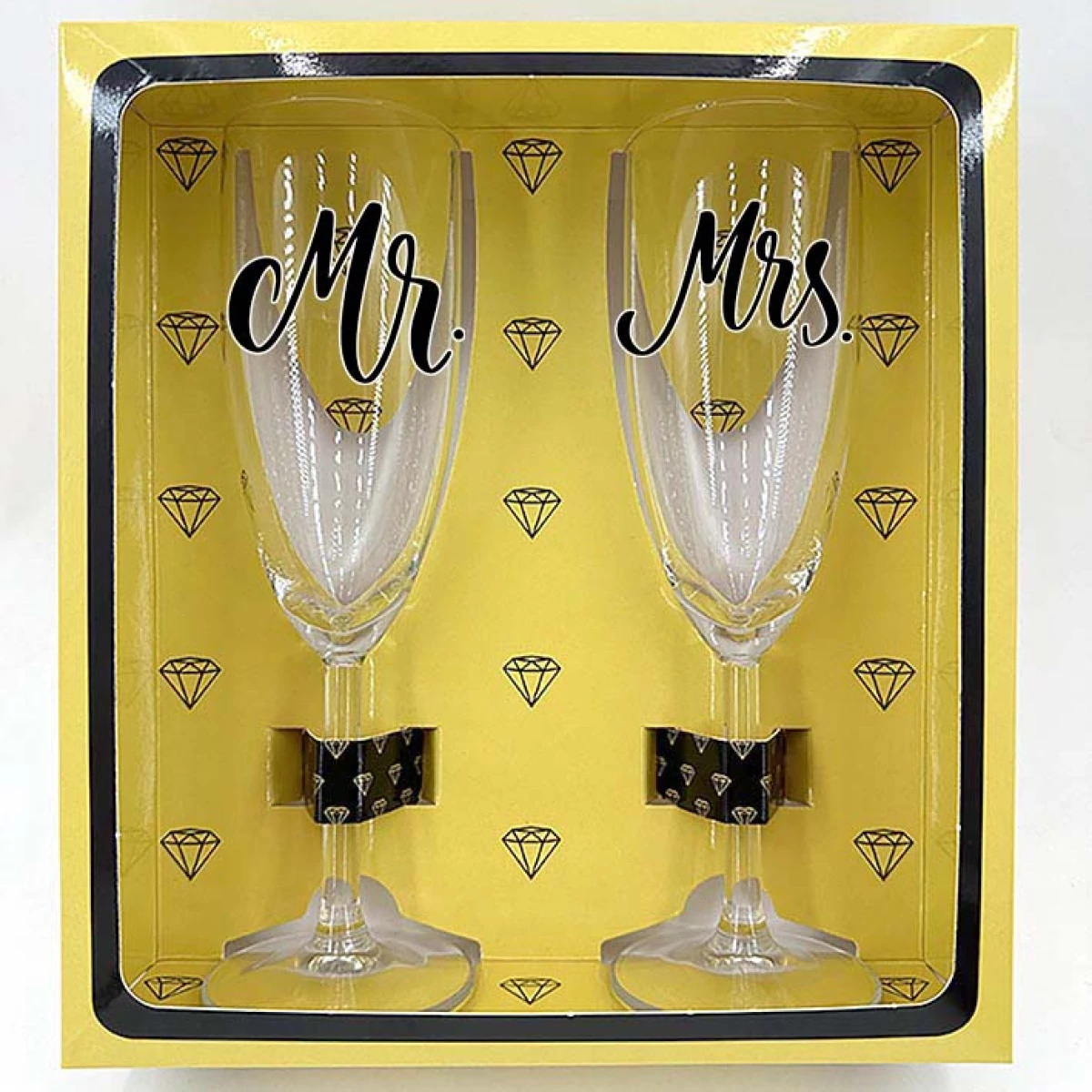 Mr. - Mrs. - feliratos - Páros Pezsgőspohár Szett - Esküvői Ajándék