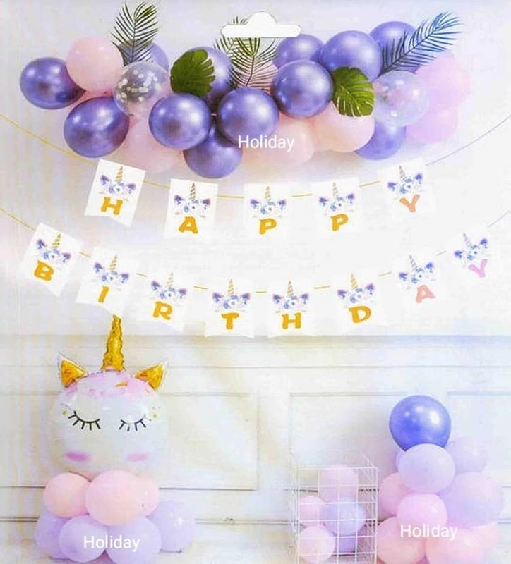 Unikornis banner, Happy Birthday party füzér