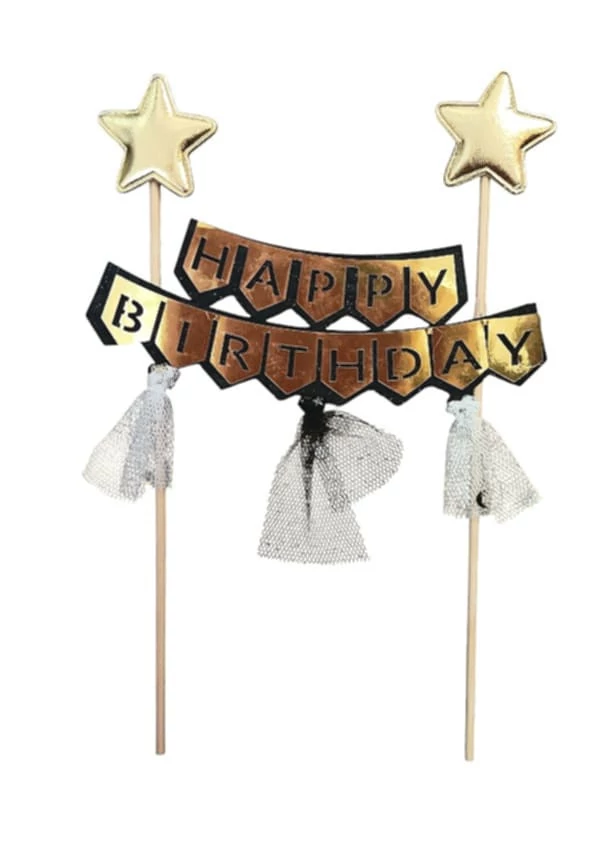 Fekete arany Happy Birthday torta dekoráció