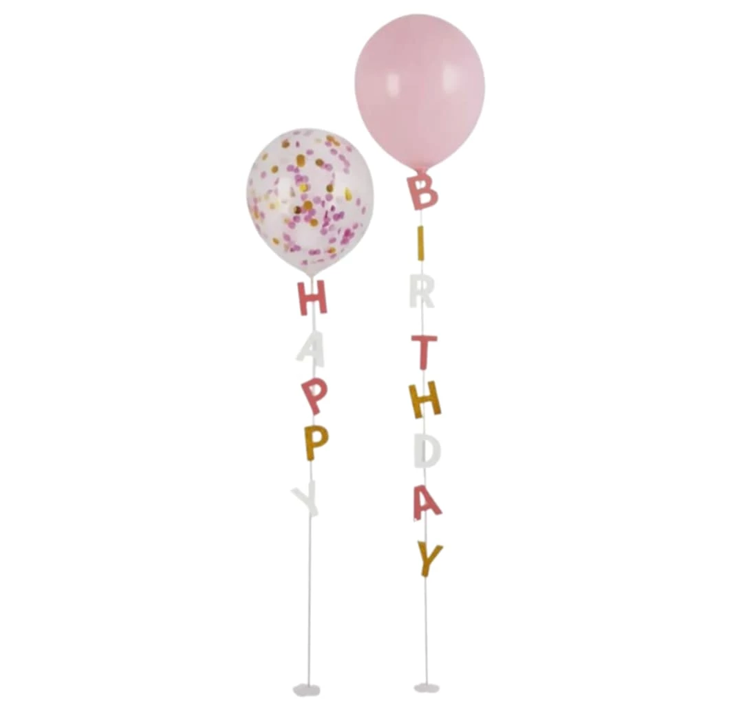 Lufi állvány Happy Birthday felirattal – Rózsaszín